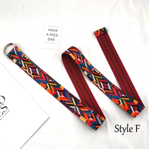 Detailed view of Style F ethnic geometric canvas belt with silver D-ring buckle