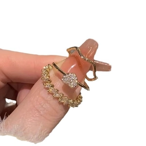 Three-piece gold plated stacking rings set with heart and marquise zircon for women