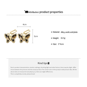 Detail showing dimensions of leopard print butterfly earrings with golden alloy frame