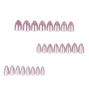 Short almond Aurora cat eye press-on nails with rose gold chrome metallic finish set of 24
