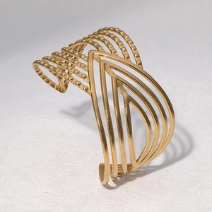Bracciale rigido aperto multistrato in acciaio inossidabile placcato oro 18k geometrico