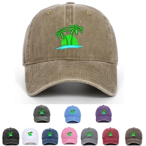 Washed cotton baseball cap with coconut tree embroidery in 11 colors for sun protection