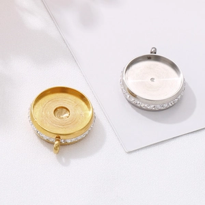 Stainless Steel Round Bezel Pendant Tray With Rhinestone DIY Jewelry Making Findings Simple Fashion Accessories