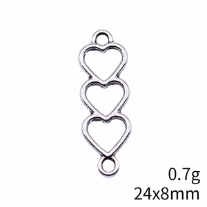Antique silver hollow triple heart connector for DIY jewelry making, 24x8mm size