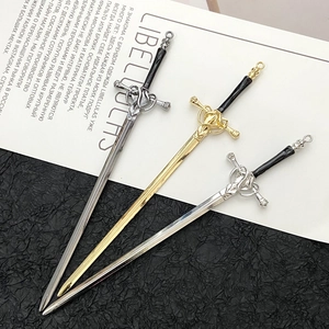 Vintage sword-shaped metal hairpins in gold and silver finish for Hanfu hairstyles