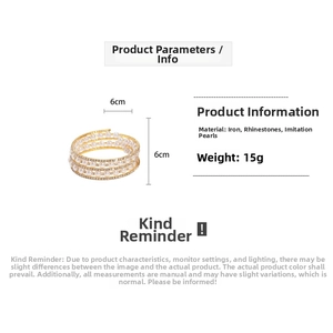 Multi-layer gold wrap bracelet featuring faux pearls and rhinestones 6cm diameter