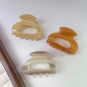 Set of 3 acetate shark hair clips in beige, brown, and gray with France Handmade engraving
