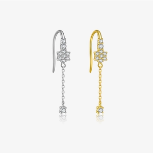 925 Sterling Silver Star Tassel Drop Earrings Long Chain Zircon Minimalist Elegant Daily Jewelry For Women