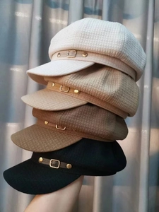 Korean Fashion Waffle Texture Newsboy Cap For Women Vintage Octagonal Hat With Metal Buckle Painter Beret Fashion Accessory