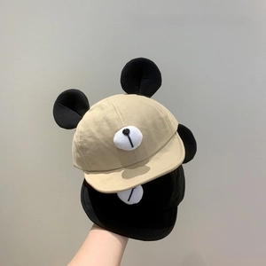 Cute baby baseball cap with bear ears and soft brim, khaki and black casual hat