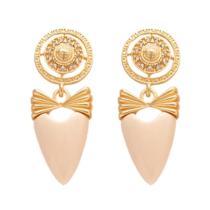 Boucles d'oreilles vintage dorées avec nœud, clous en cristal et pendentifs en cœur