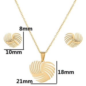 Golden heart-shaped stainless steel jewelry set with rotating radial texture pattern
