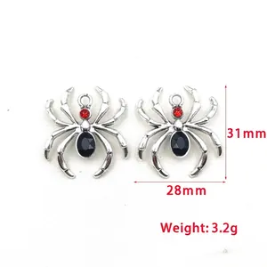 Gothic spider pendants in vintage silver with black and red crystals for Halloween DIY
