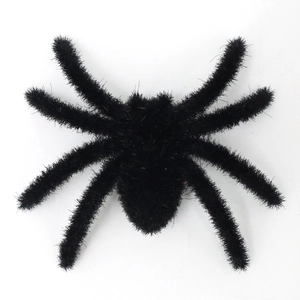 Realistic black flocked spider for Halloween outdoor haunted house and bar decorations