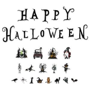 Detail of Halloween gnome and skeleton magnetic stickers for holiday garage door decor