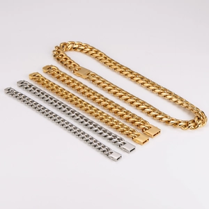 Collane e bracciali a maglia cubana in acciaio inossidabile lucido, oro e argento