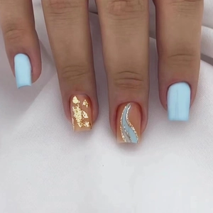 Europäische Quadratische Kunstnägel Mit Goldfolie Eierschalenmuster Und Wasserwellendesign Glänzend Für Damen