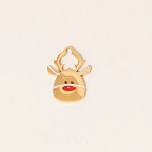 Golden stainless steel Christmas reindeer pendant charm with red nose and white details