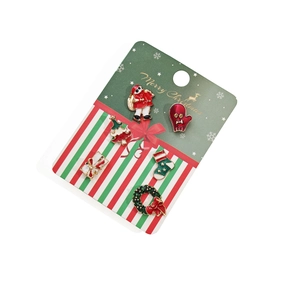Lot de 6 broches de Noël émaillées avec Père Noël et renne sur une carte de fête
