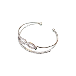 Elegant double-layered silver zircon bracelet with link design and pavé crystals