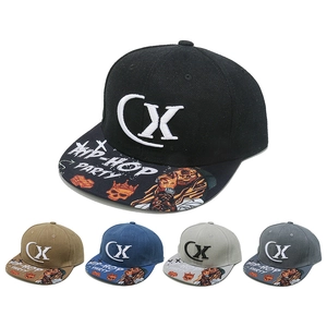CX Embroidered Flat Brim Baseball Cap Polyester Streetwear Hip Hop Snapback Hat Graffiti Print Unisex Headwear