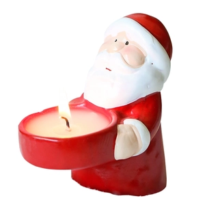 Christmas Santa Claus resin candle holder ornament with tealight for holiday table decor