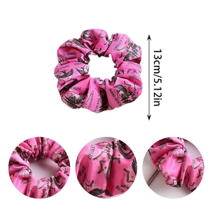 Pink satin scrunchie with skull and heart patterns, 5.12 inch oversized hair tie
