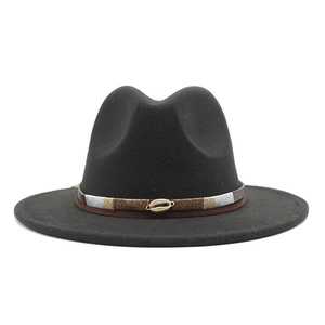Wide Brim Fedora Hat Cotton Polyester Felt Jazz Cap With Decorative Belt And Metal Shell Ethnic Retro Style For Adult