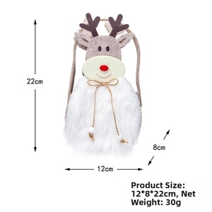 Christmas reindeer gift bag 12x8x22cm showing plush felt texture and dimensions