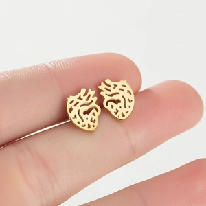 Minimalist gold hollow anatomical heart stud earrings with matte finish for women