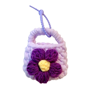 Cute knitted flower coin purse and mini storage bag keychain for girls