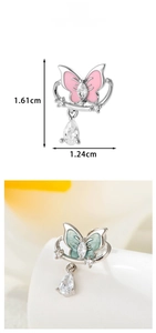 Detail view of colorful butterfly earrings with zircon stones and 1.61cm height mark