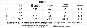 Detailed size chart for the vintage wool coat showing measurements in centimeters
