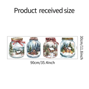 Layout der 90x30cm Weihnachts-Wandsticker mit Gläsern und verschneiten Häuser-Designs