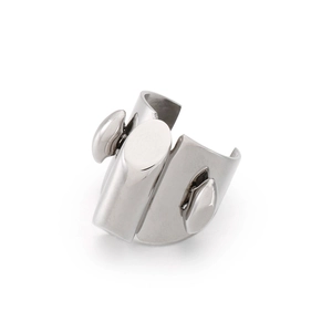 Minimalist silver geometric titanium steel ring with industrial bold jointed block design