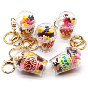 Simulation Mini Popcorn Cup Keychain Creative Food Play Plastic Metal Pendant For Bag Backpack Ornament