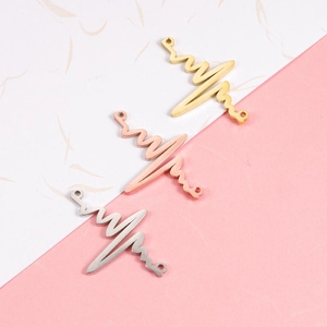 Stainless Steel ECG Heartbeat Waveform Connectors Mirror Polished Double Loops For DIY Bracelet Necklace Making