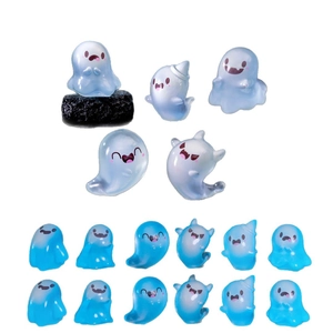 Set of 17 cute luminous resin ghost figurines for creative Halloween micro landscape decor