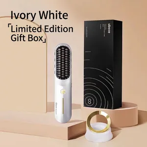 Brosse lissante sans fil blanc ivoire avec socle de charge et coffret cadeau