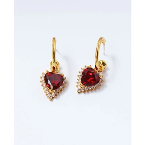 Vintage Französisch Stil Rotes Herz Ohrringe Mit 925 Sterling Silber Stift Messing Echt Vergoldet Zirkonia Ohrringe Für Damen