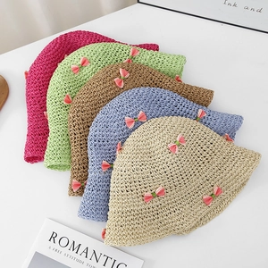 Chapeau de paille d'été pour femmes avec nœuds doux en plusieurs couleurs pour la plage