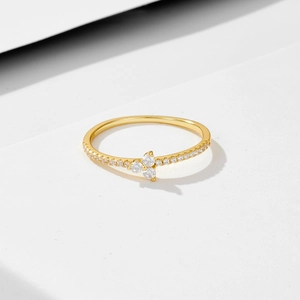 Minimalist 18K gold ring for women with micro-pave white zircon and floral gemstone design