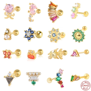 925 Sterling Silver Stud Earrings With Colorful Cubic Zirconia Creative Animal Butterfly Seahorse Screw Back Jewelry