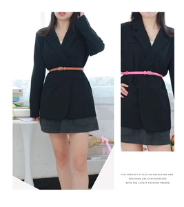 Slim fashion belts in brown and pink leather with metal buckles for dresses and suits