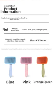 Detail of pet slicker brush featuring stainless steel pins for grooming cats and dogs