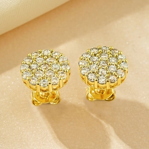 Classic round cluster gold earrings with sparkling cubic zirconia pavé setting