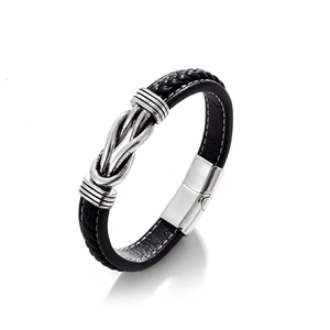 Men Braided Leather Bracelet With Stainless Steel Knot Magnetic Clasp Casual Fashion Wristband
