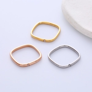 Square Geometric Ring Stainless Steel Minimalist Zircon Inlaid Simple Polished Band Jewelry For Women Men Couples