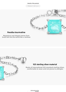 Macro detail of square emerald-cut Paraiba tourmaline stone set in 925 sterling silver