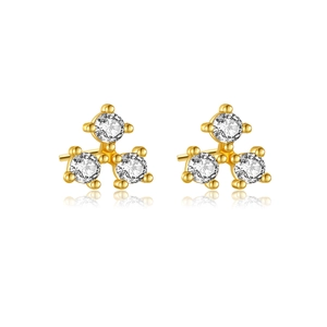 Elegant gold S925 sterling silver earrings with three round cubic zirconia stones